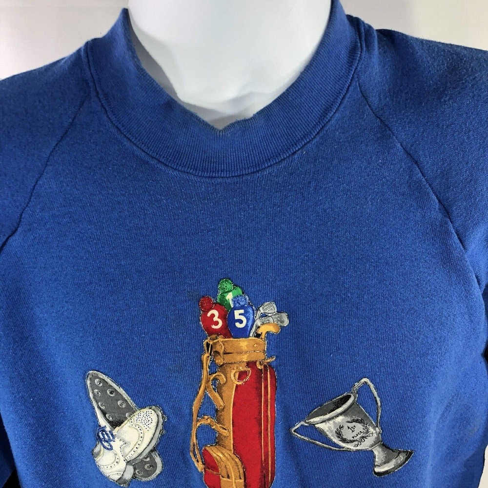 Vintage Golf Sweatshirt Blue USA Made Fruit Of The Loom Size Large 80s 90s Top - Picture 8 of 12
